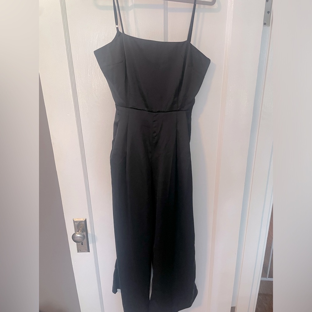 Black satin tie back jumpsuit